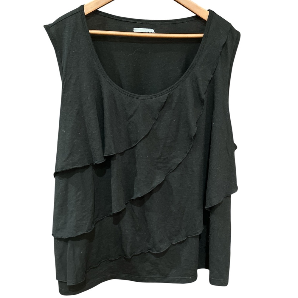 Elegant Black Tiered Ruffled Sleeveless Tank Top Size 3XL